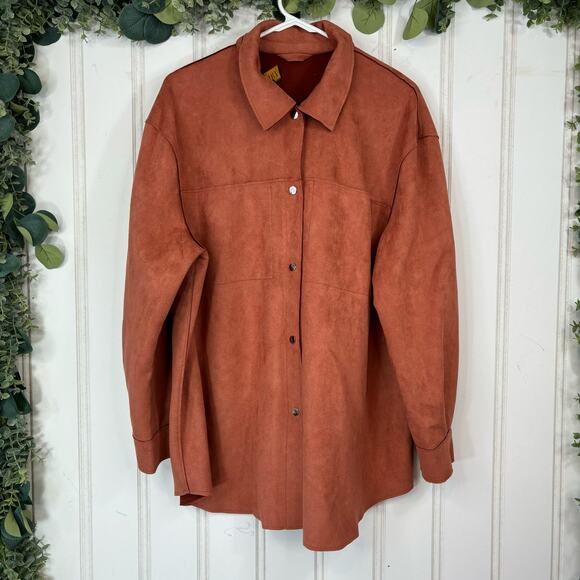 Truth by Republic PLUS Faux Suede Jacket - size 1X Orange Sienna Button Down - Picture 1 of 11